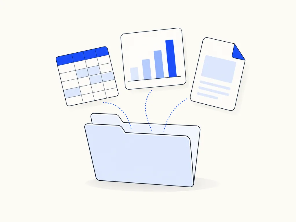 Illustration: a folder with structured files and charts