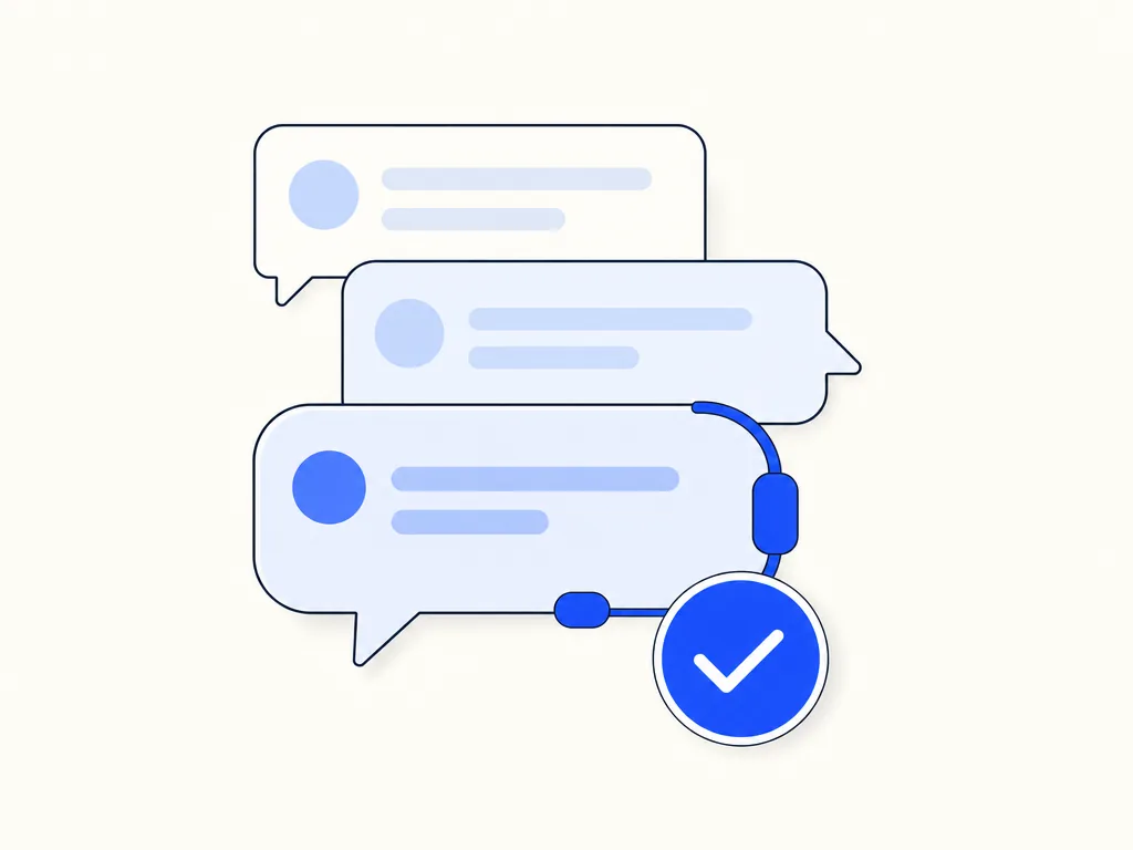 Illustration: chat bubbles and a resolved check