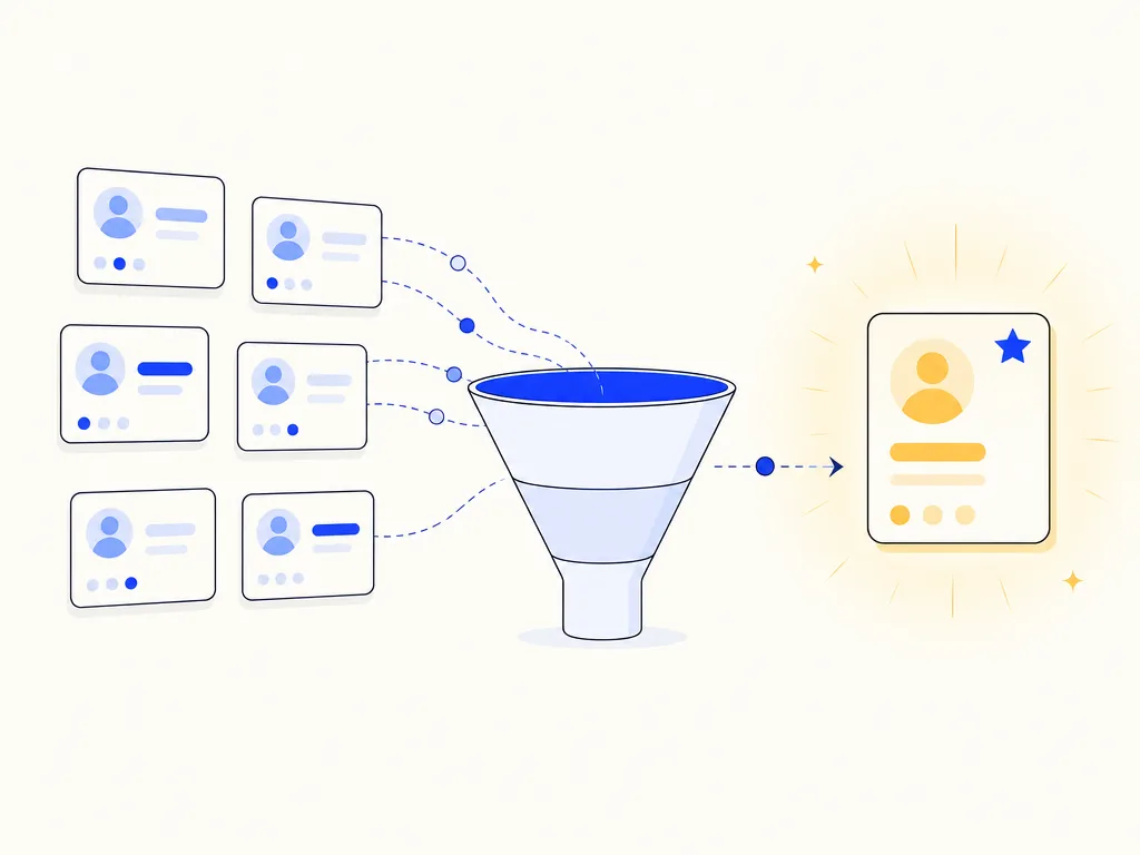 Illustration: a CRM funnel with one hot prospect