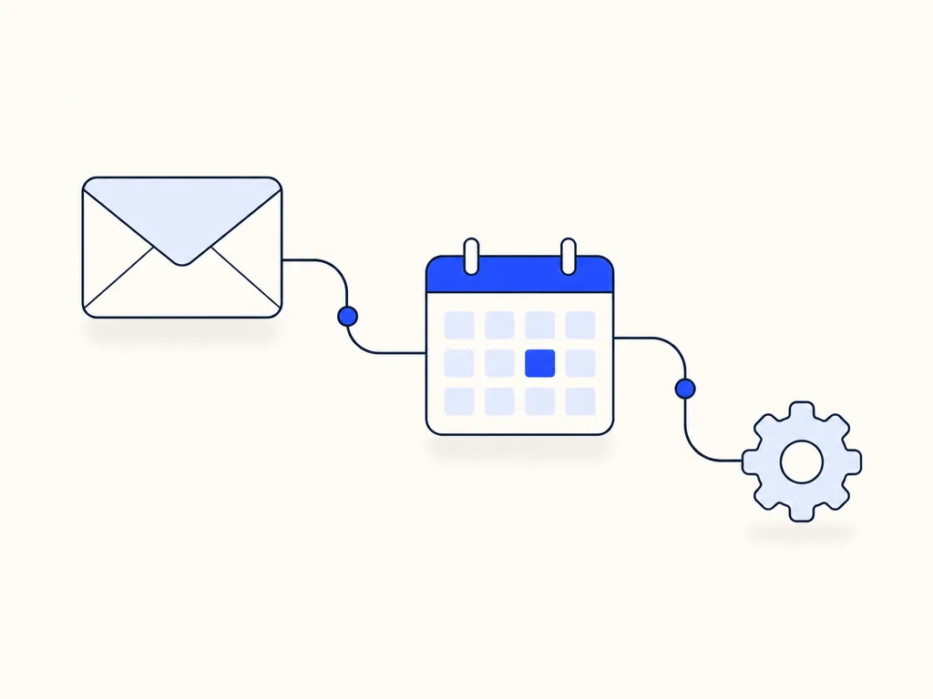 Illustration: an envelope, calendar and gear in one flow